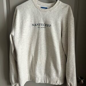 Nantucket Island Embroidered Crewneck Sweater in Light Heather Cream